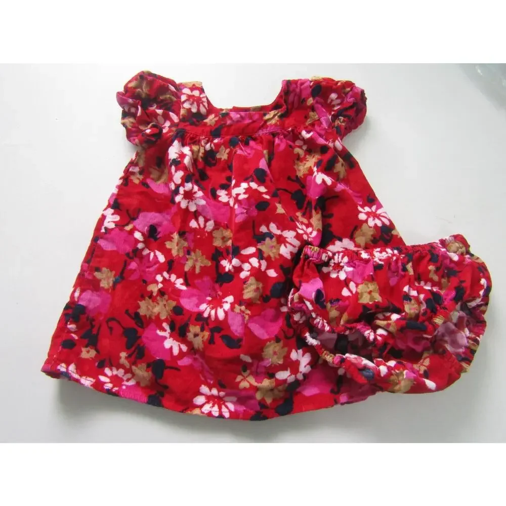 The Children's Place Baby Girls 6–9M‎ Red Floral Corduroy Dress Bloomers Set